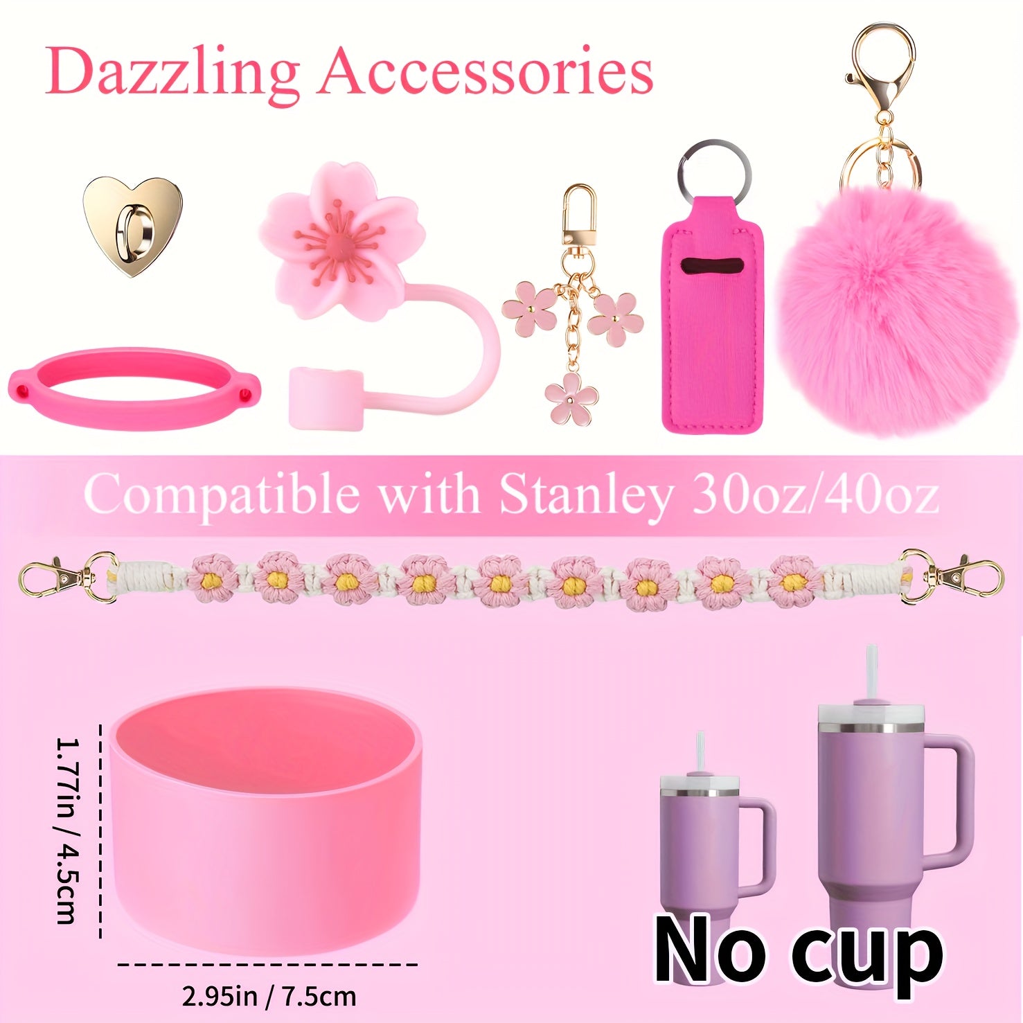 Guulone 8PCS Water Bottle Accessory Kit: Silicone Handle Strap, Protective Sleeve, Straw Cover, Lipstick Pouch, Cup Charms - Fits 30oz/40oz Insulated Tumblers